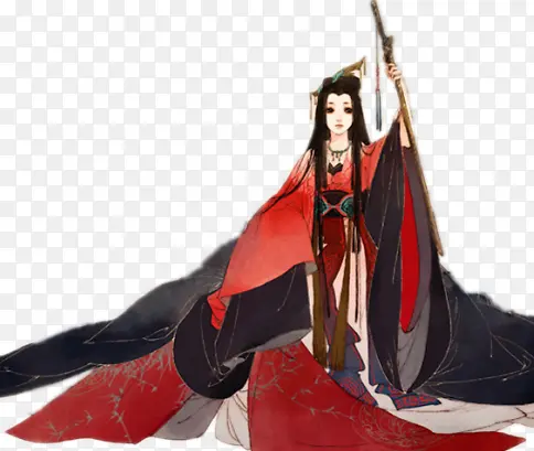 古风立绘红衣长剑女子