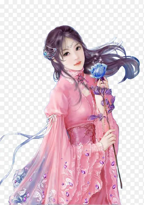 粉衣花朵国色古风手绘女子