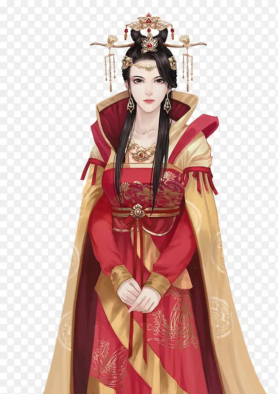 红衣端庄美女古风手绘