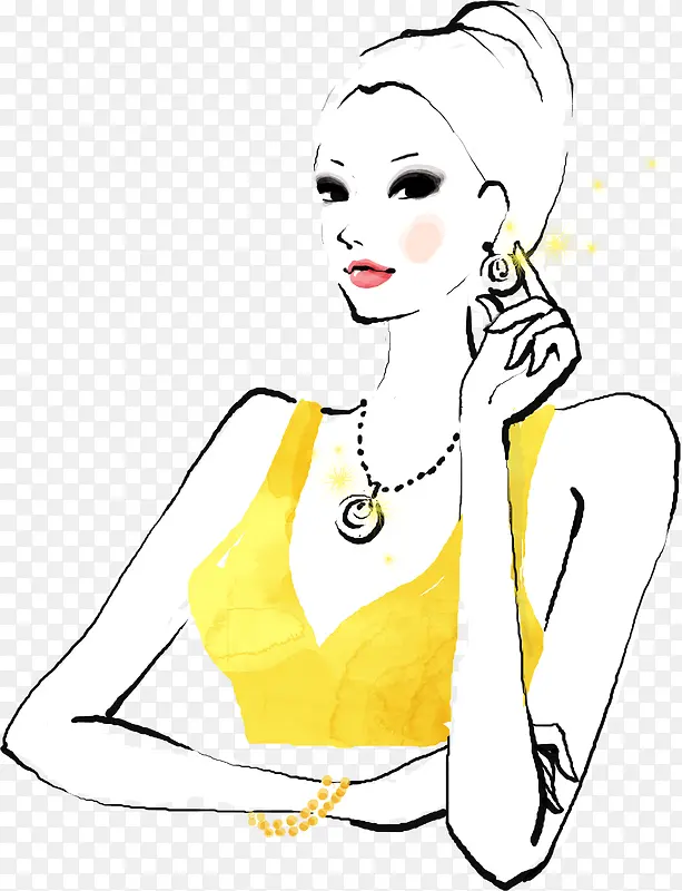 手绘时尚现代美女水彩画