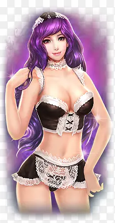 紫发手绘美女原画