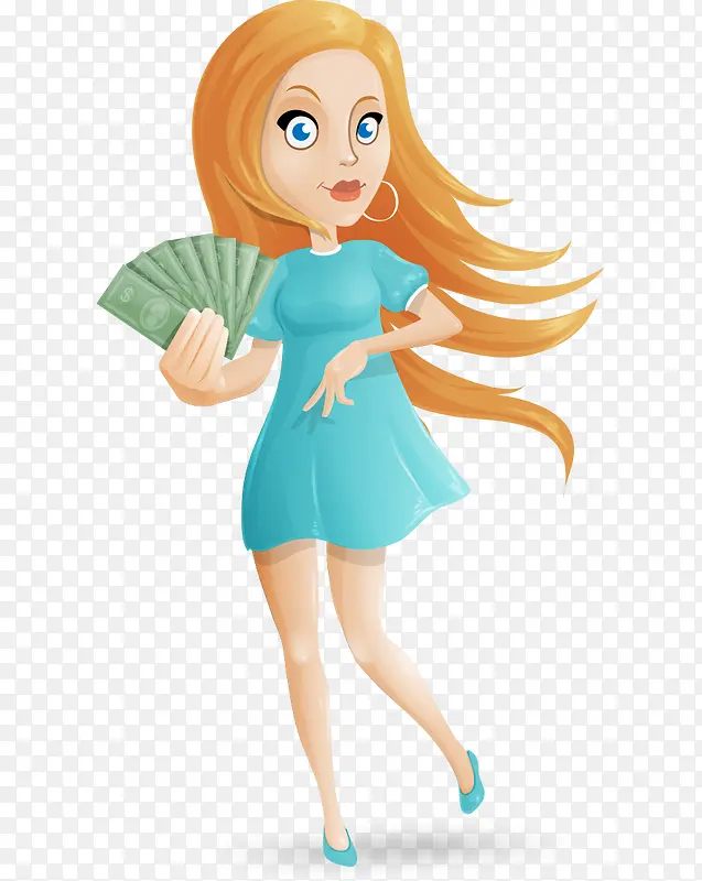 卡通手绘金发拿钞票美女