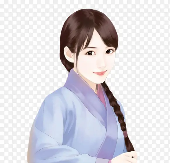 手绘蓝色清新古风美女