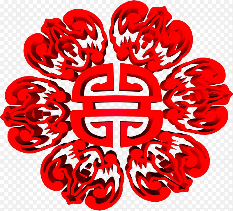 红色立体蝙蝠花纹中秋