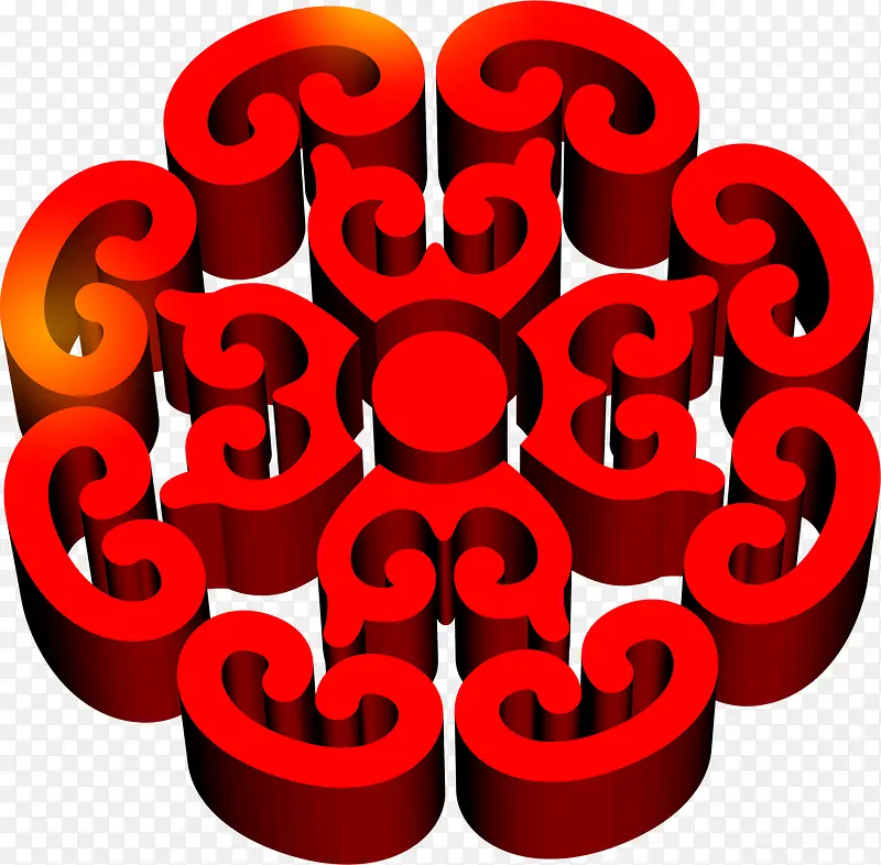 红色花纹立体中秋