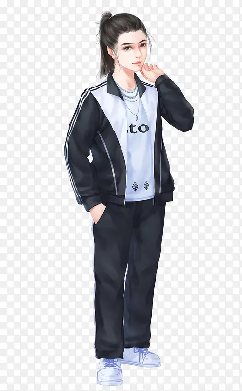 黑色校服长发女孩