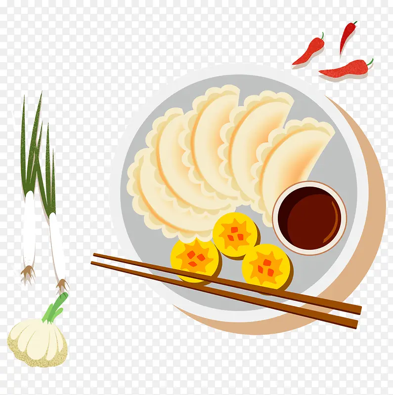 手绘饺子葱蒜