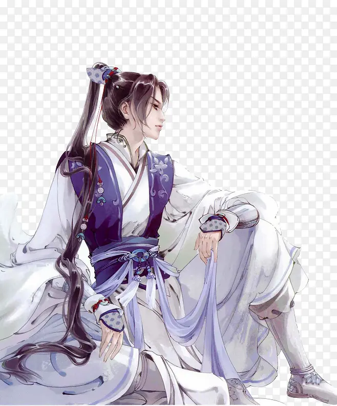 潇洒蓝衣美男古风手绘