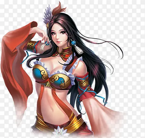 卡通立绘红衣黑发美女