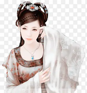 白衣遮面仕女古风手绘