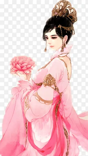 粉衣七秀美女古风手绘