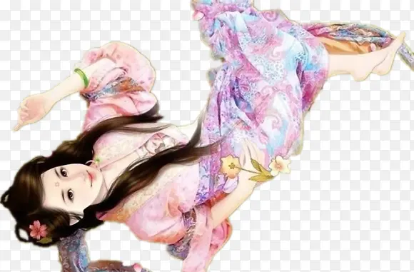 躺在草地上的古典美女