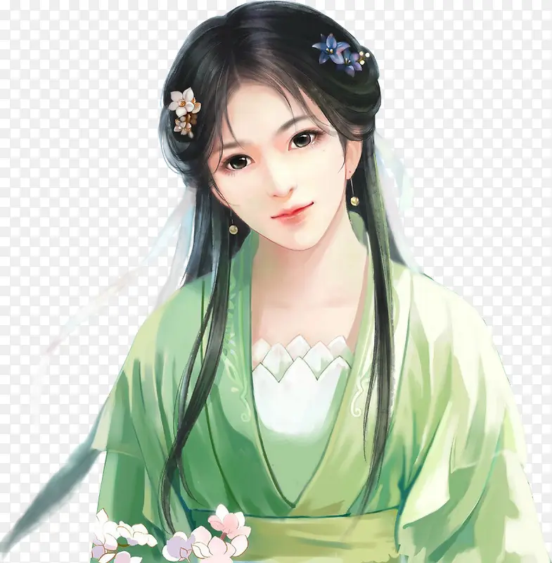 绿衣清新美女立绘人物