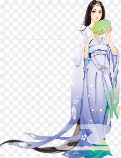 拿着绿扇的古代美女