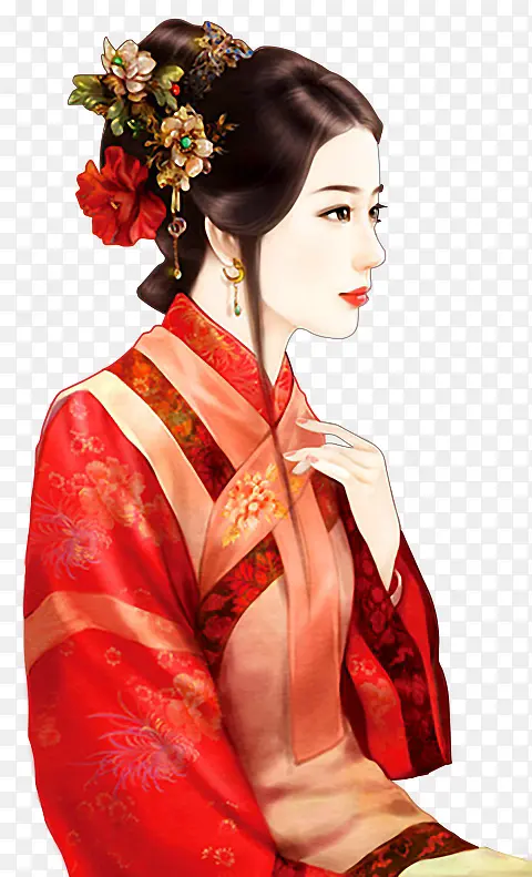 红色衣服端庄美女