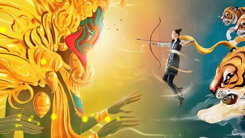 美女射日中国风宽屏