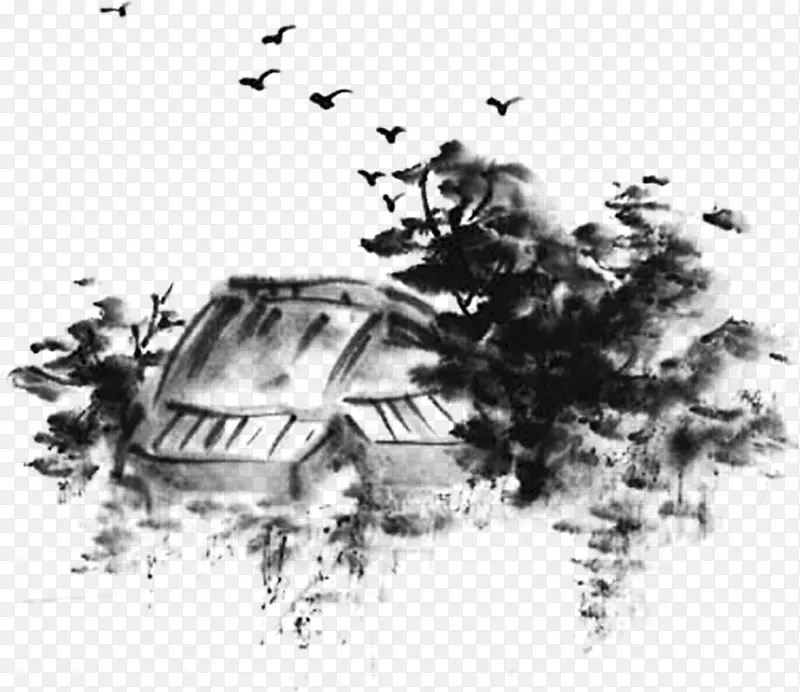 黑色水墨房屋风景PNG图片素材下载_图片编号11106961-PNG素材网