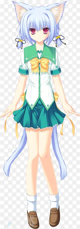 动漫蓝发狐耳娘