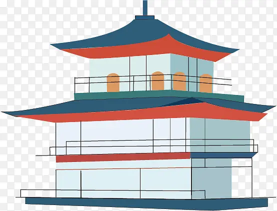 手绘 楼 简洁 庙楼