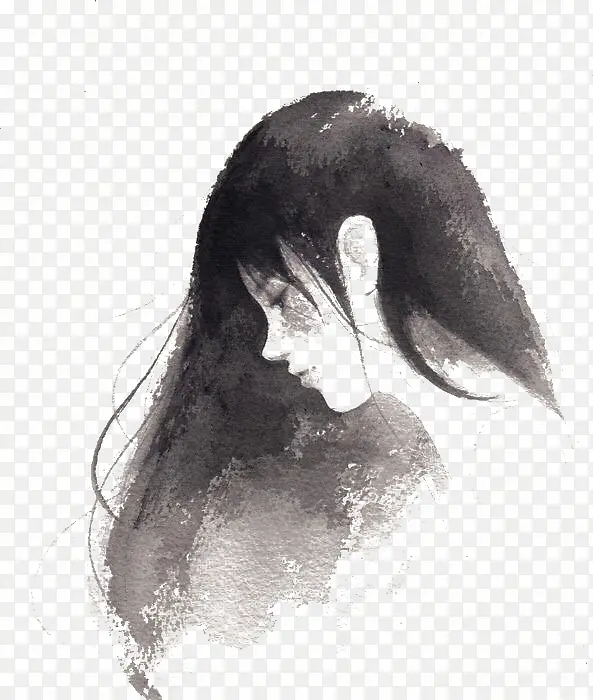 墨迹美女png素材