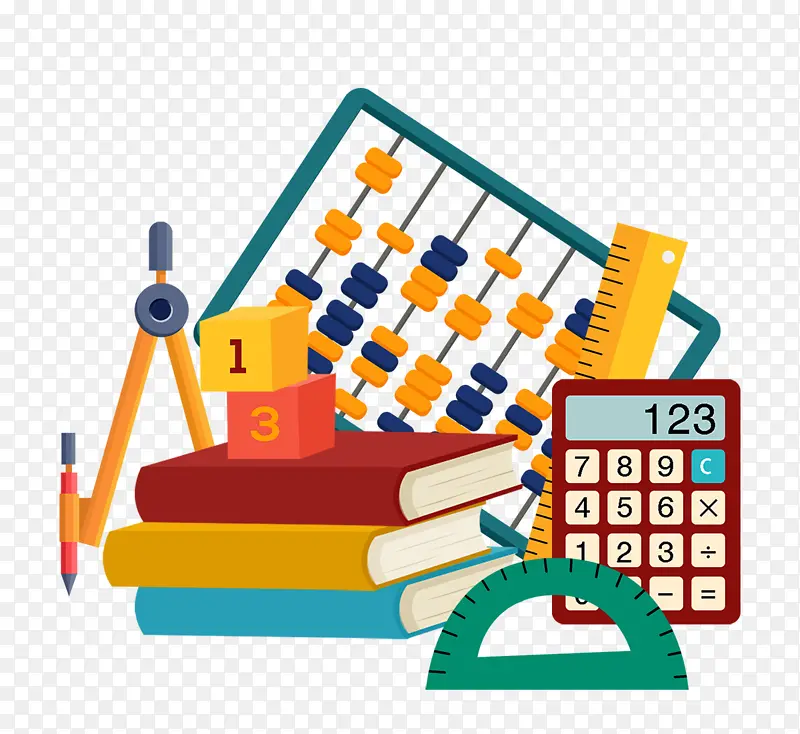 铅笔圆规计算器尺子量角器算盘数学元素