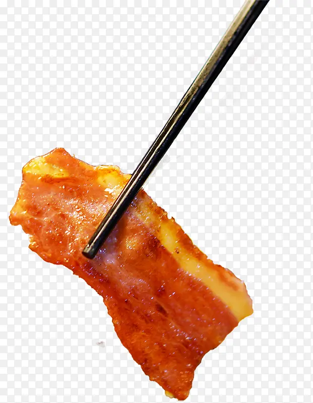 筷子夹着一片烤肉