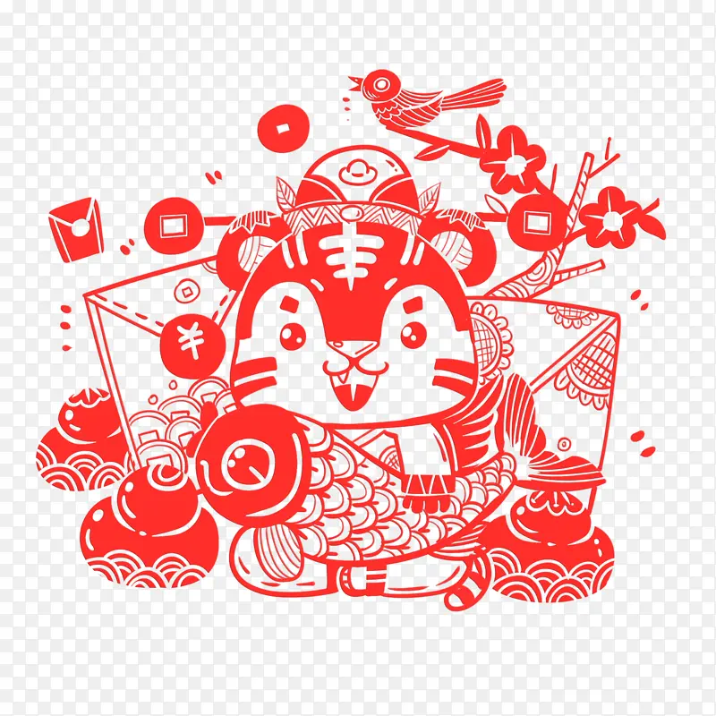 2022春节虎年剪纸中国风喜庆喜鹊