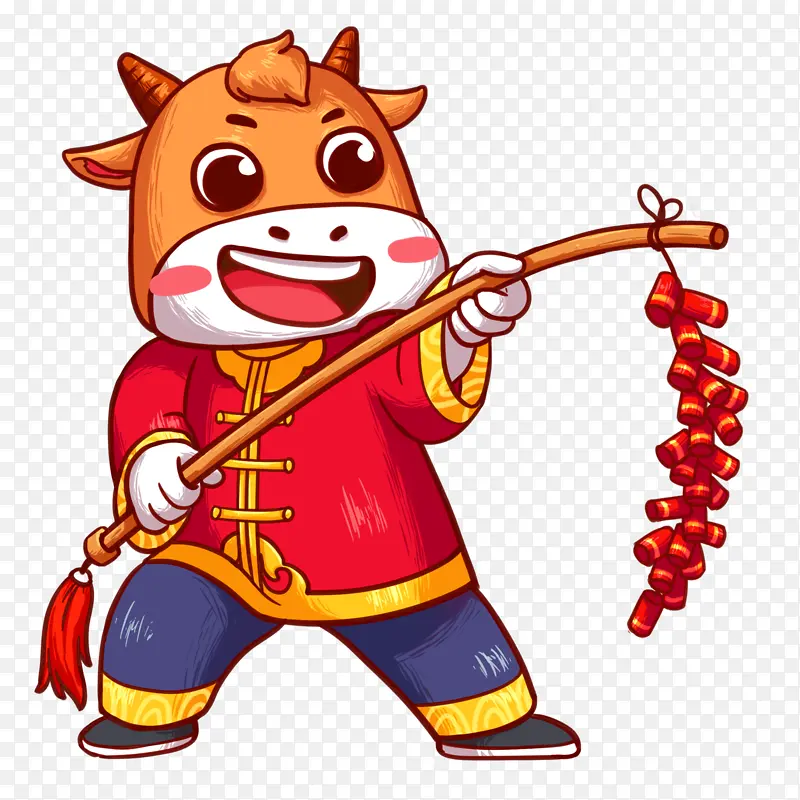 放鞭炮的卡通牛