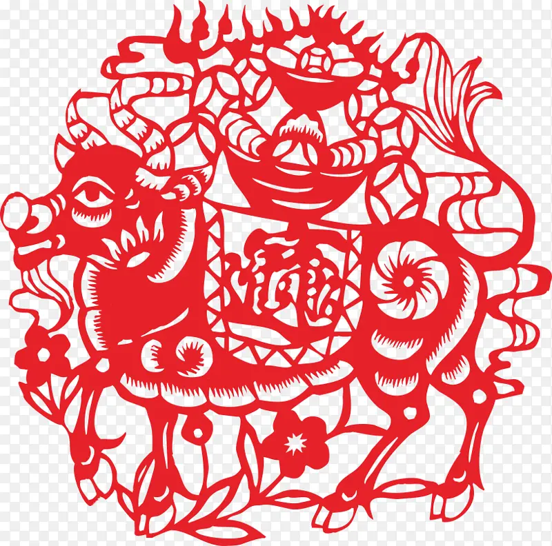 牛年剪纸素材