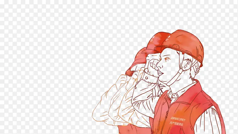 水彩手绘风格工人插画图标素材