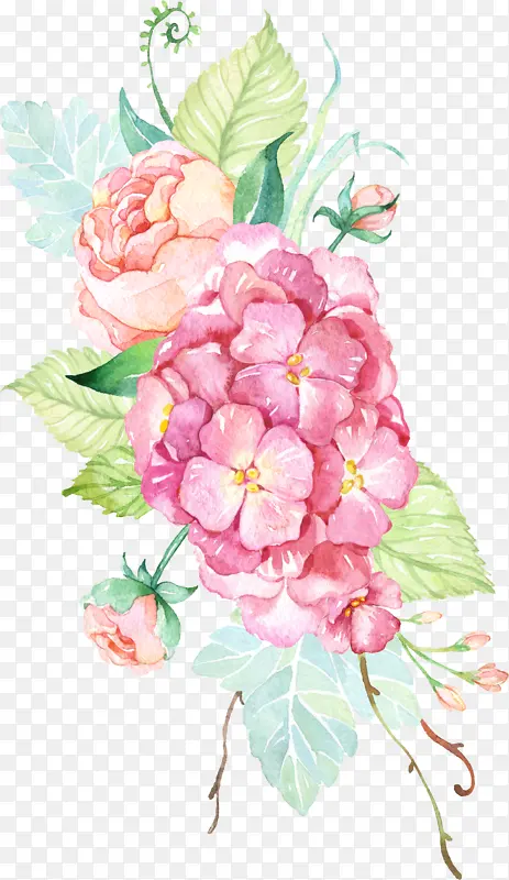 春天，花，手绘，红花绿叶