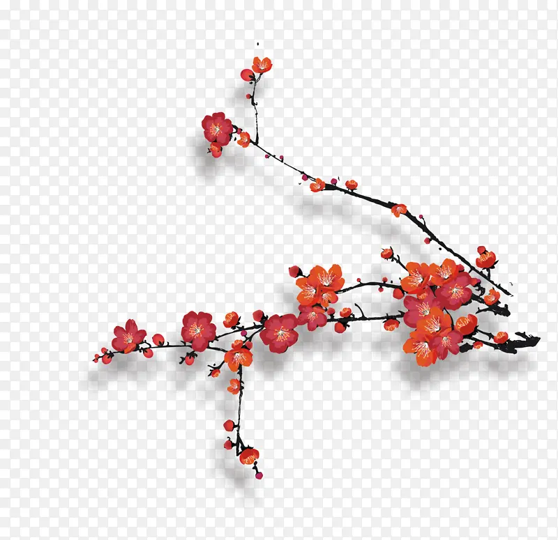 红色手绘梅花腊梅素材