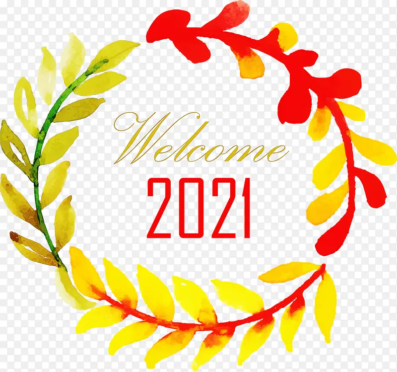 欢迎2021彩色水彩花环