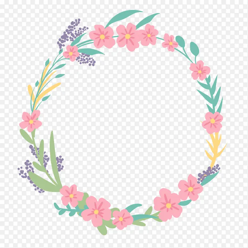 手绘花圈花朵绿叶边框元素
