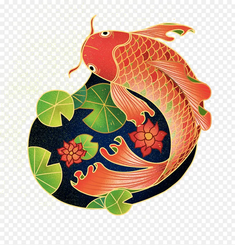 中国风国潮鲤鱼荷花池塘年年有鱼插画元素PNG图片素材下载_图片编号11158126-PNG素材网