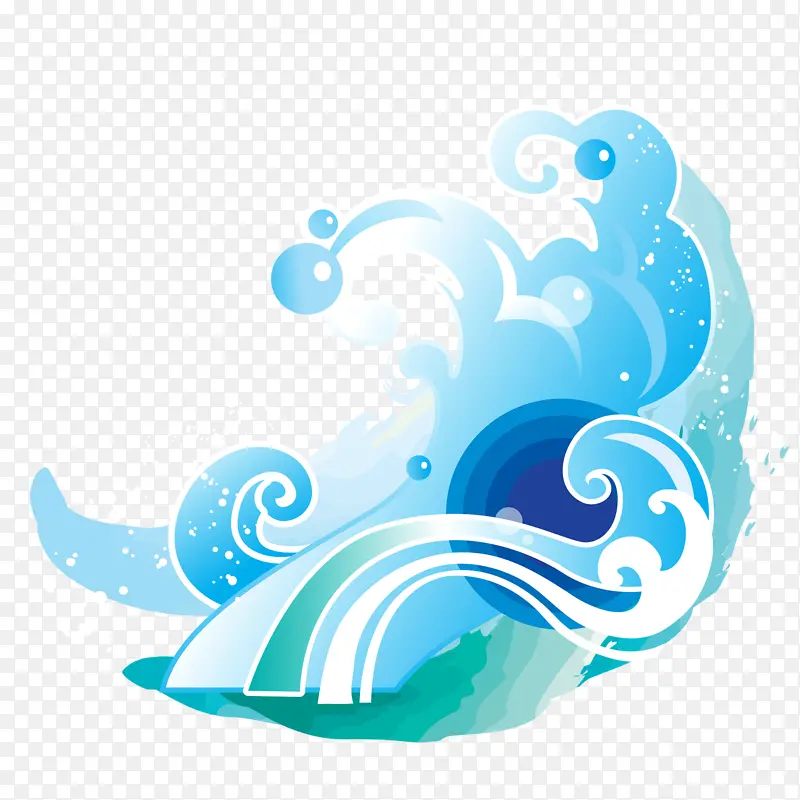 彩色手绘海浪