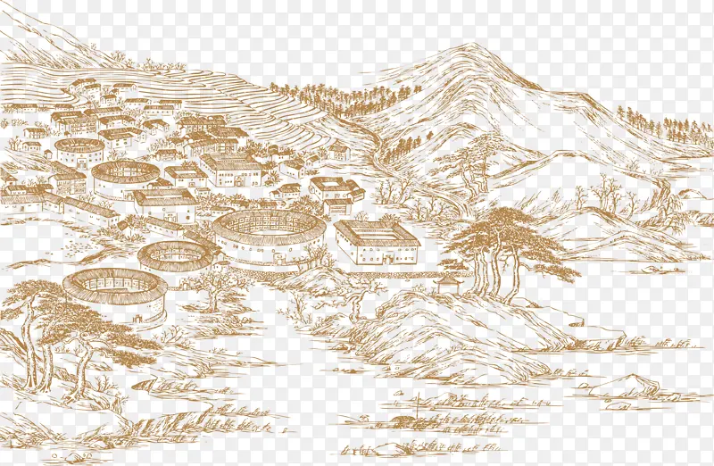 客家围龙屋简笔画