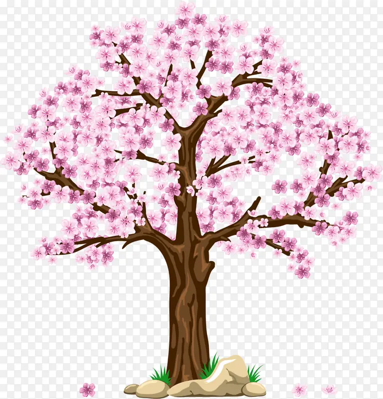 中国风手绘十里桃花树