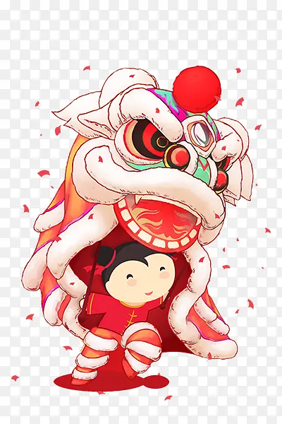 一个舞狮子的小孩