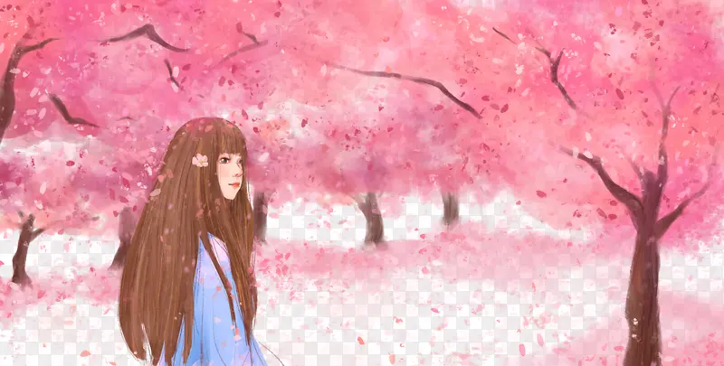 春天手绘人物樱花樱花树