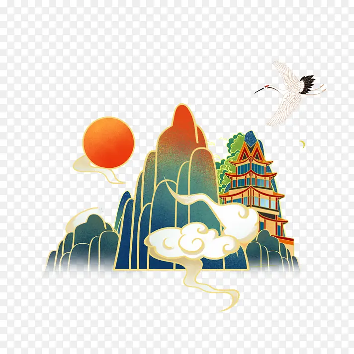 国潮风山体楼阁
