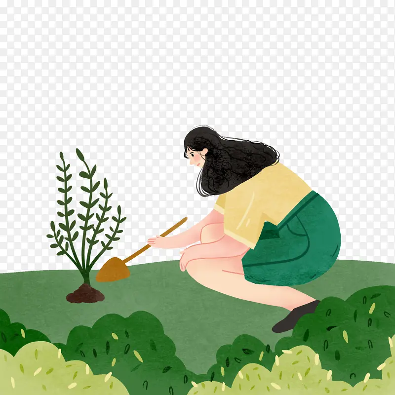 手绘卡通  人物植树节 元素素材装饰