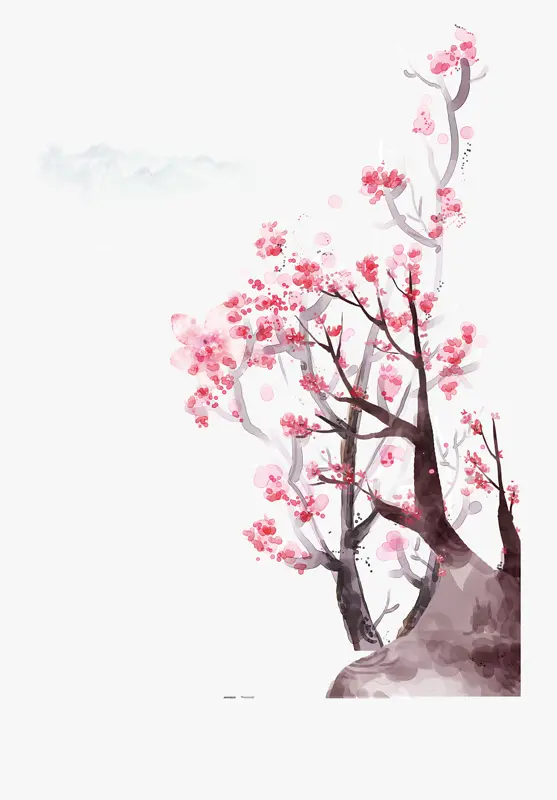 精美手绘水墨中国风梅花插画素材