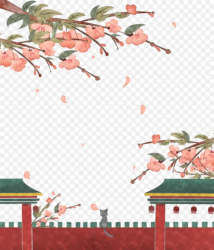 中国风宫墙梅花PNG图片素材下载_图片编号11171580-PNG素材网