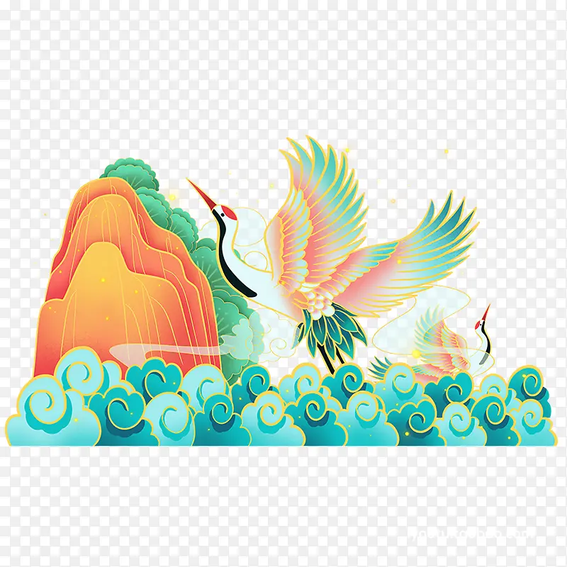 手绘仙鹤中国风格