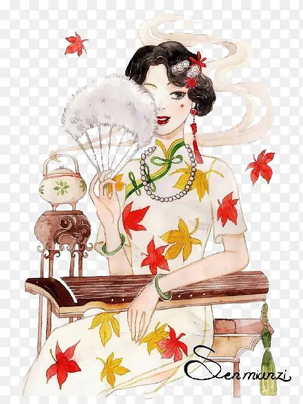 古筝旗袍美女