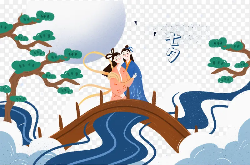 手绘卡通七夕元素