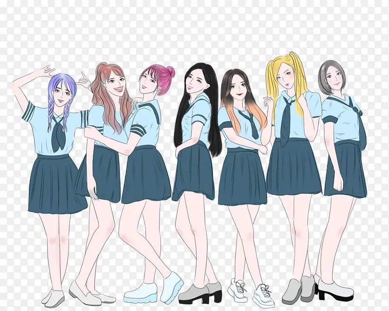 学生毕业女生合影插画素材