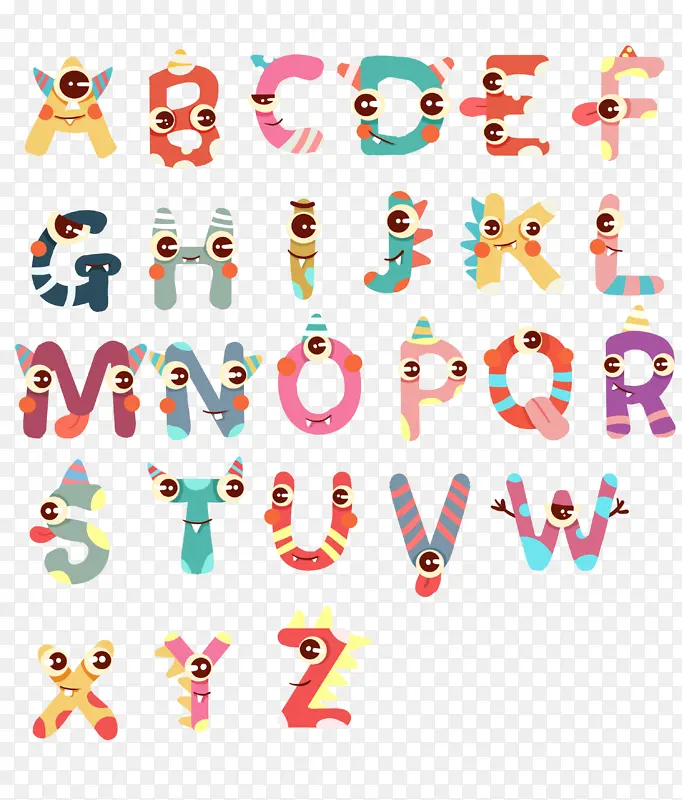 卡通，字母，元素，集合艺术色彩元素