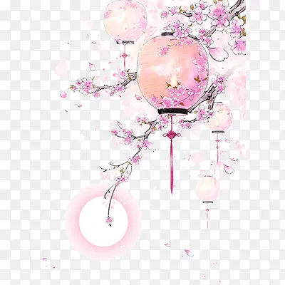 粉色樱花  花朵  桃花  樱花  灯笼